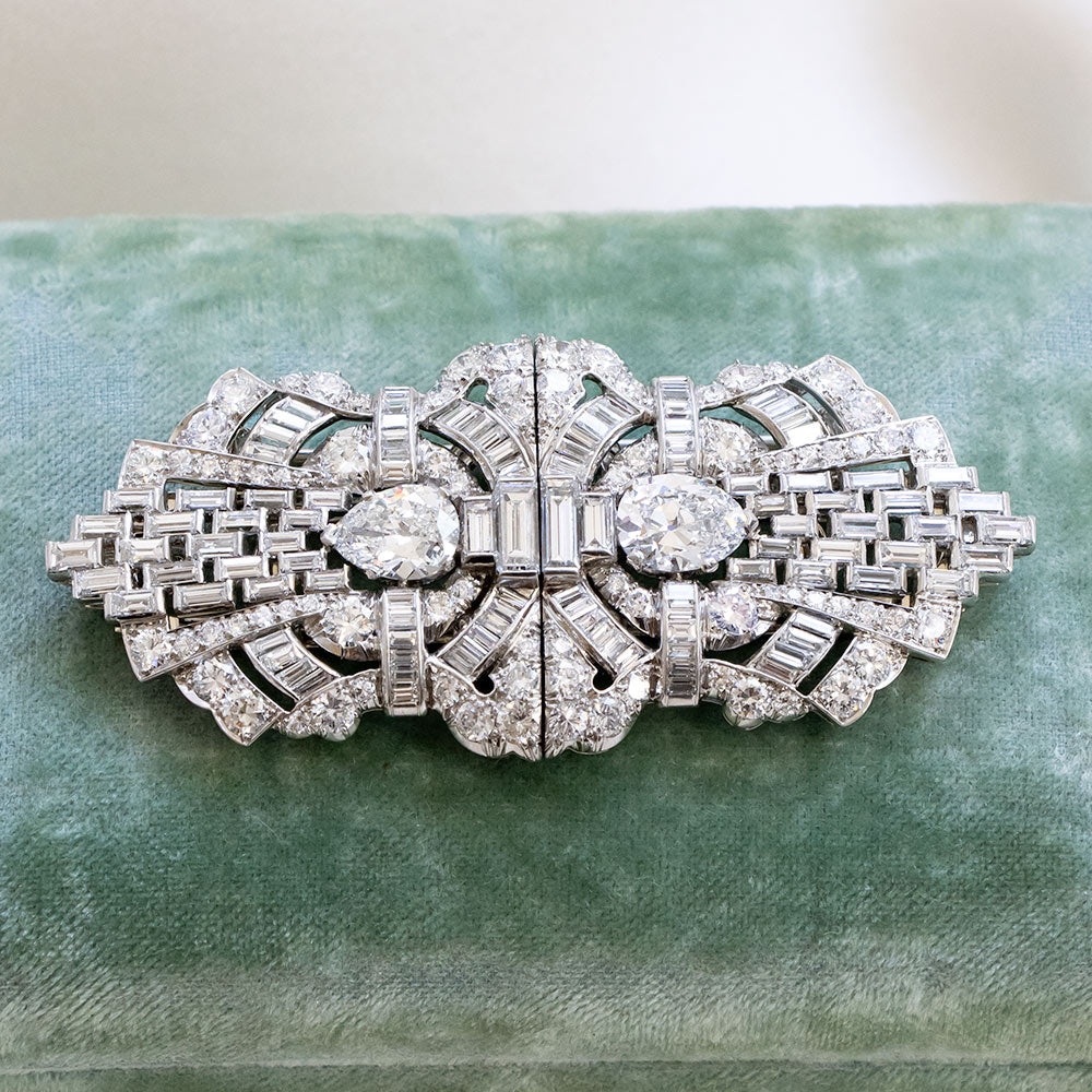 Art Deco 12.00 Carats Diamond Double Clips/Brooch - GIA - 7
