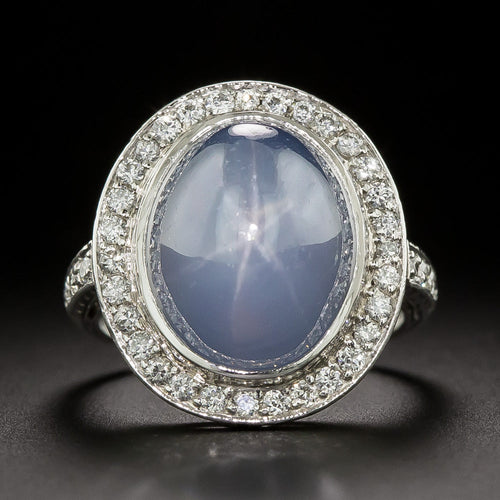 Art Deco 14.00 Carat Star Sapphire and Diamond Ring - 3