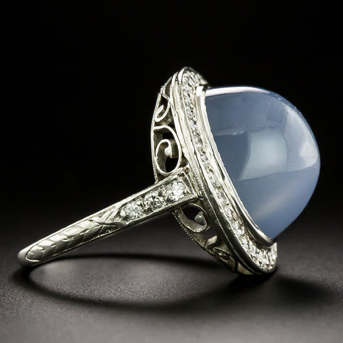 Art Deco 14.00 Carat Star Sapphire and Diamond Ring - 4