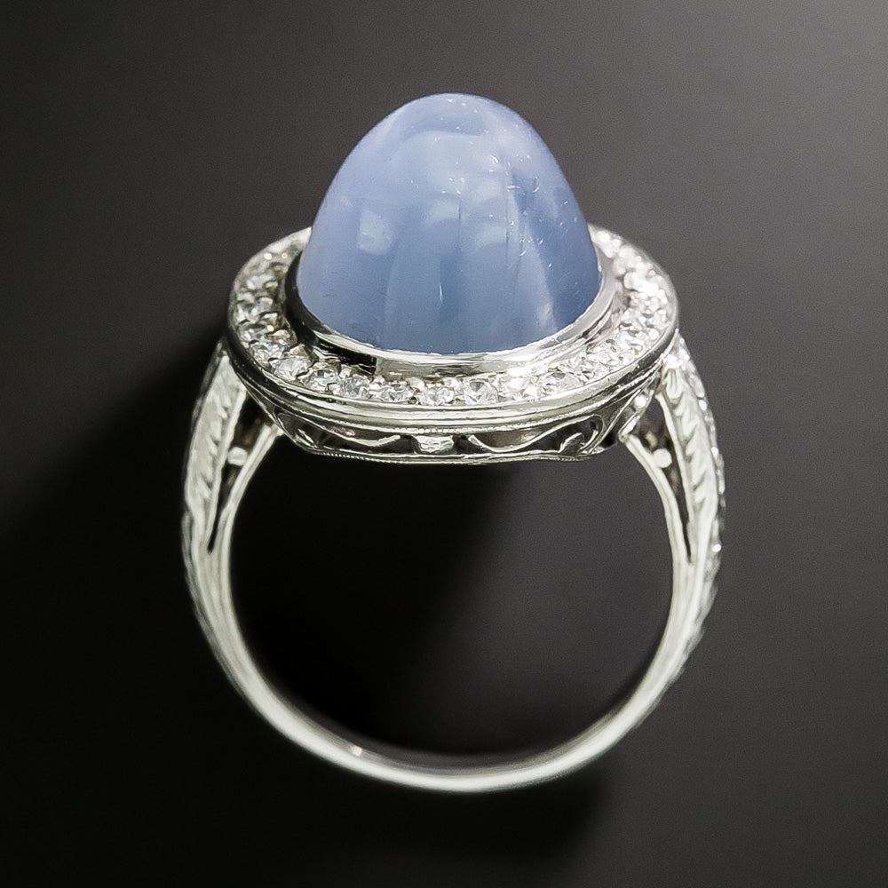Art Deco 14.00 Carat Star Sapphire and Diamond Ring - 5