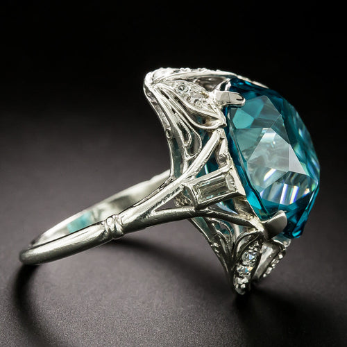 Art Deco 18.21 Carat Blue Zircon and Diamond Ring, by Petri - 4