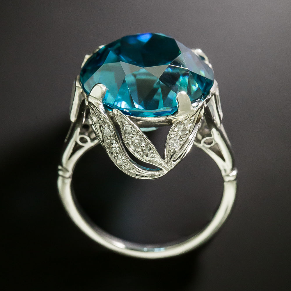 Art Deco 18.21 Carat Blue Zircon and Diamond Ring, by Petri - 5