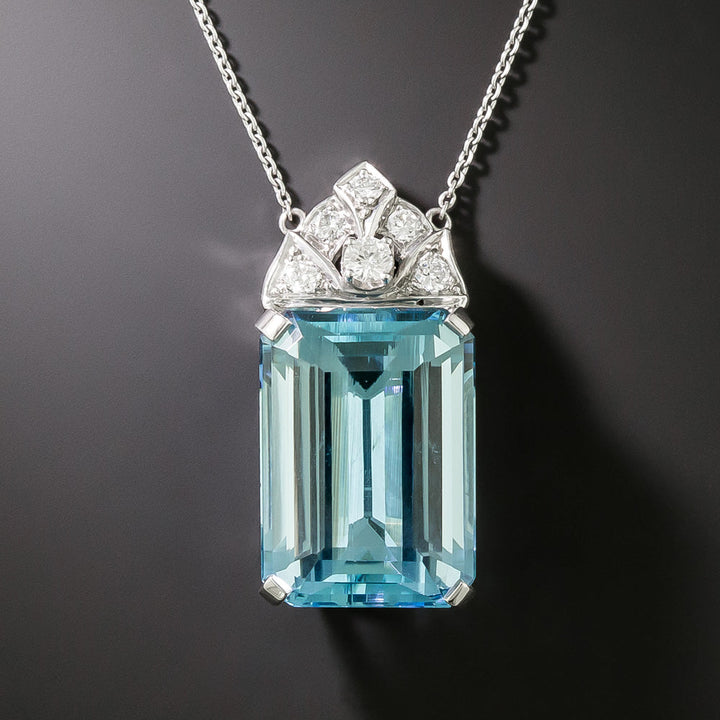 Art Deco 18.75 Carat Santa Maria'  Aquamarine and Diamond Necklace
