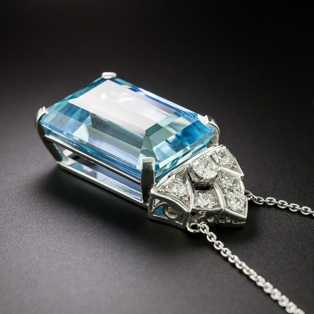 Art Deco 18.75 Carat Santa Maria'  Aquamarine and Diamond Necklace - 3