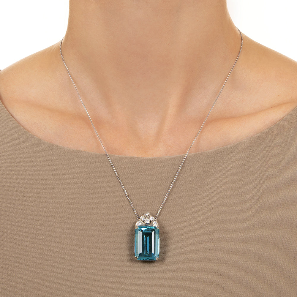 Art Deco 18.75 Carat Santa Maria'  Aquamarine and Diamond Necklace - 4