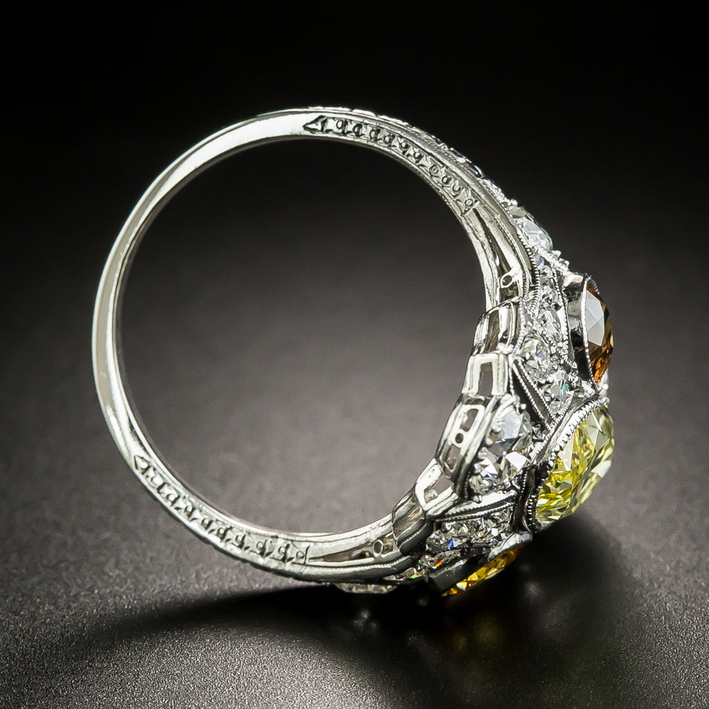 Art Deco 2.12 Carat Fancy Intense Yellow Moval Diamond Ring - GIA - 5