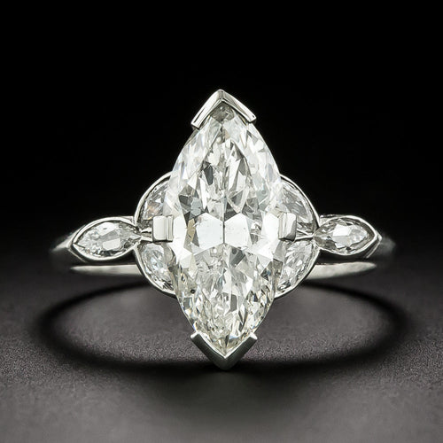 Art Deco 2.17 Carat Marquise Diamond Ring - GIA  H I1 - 3