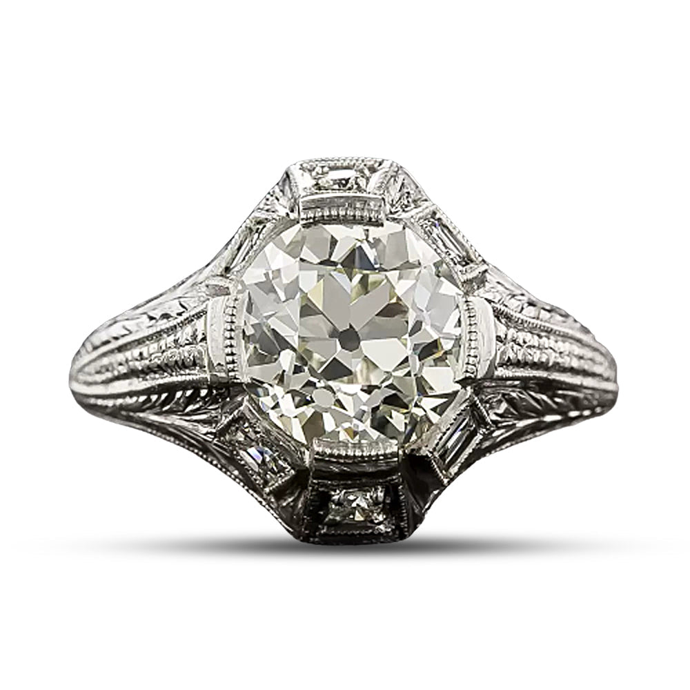 Art Deco 2.21 Carat European-Cut Diamond Engagement Ring - GIA N VS1 - 5