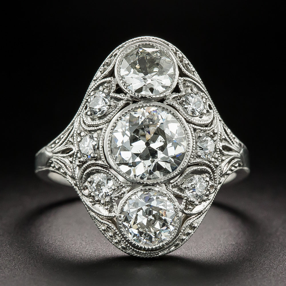 Art Deco 2.22 Carat Total Weight Diamond Dinner Ring - GIA J SI2  - 1