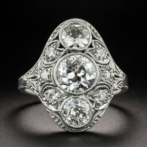 Art Deco 2.22 Carat Total Weight Diamond Dinner Ring - GIA J SI2  - 1