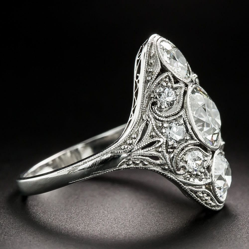 Art Deco 2.22 Carat Total Weight Diamond Dinner Ring - GIA J SI2  - 2