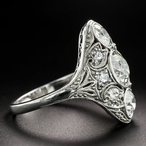 Art Deco 2.22 Carat Total Weight Diamond Dinner Ring - GIA J SI2  - 2
