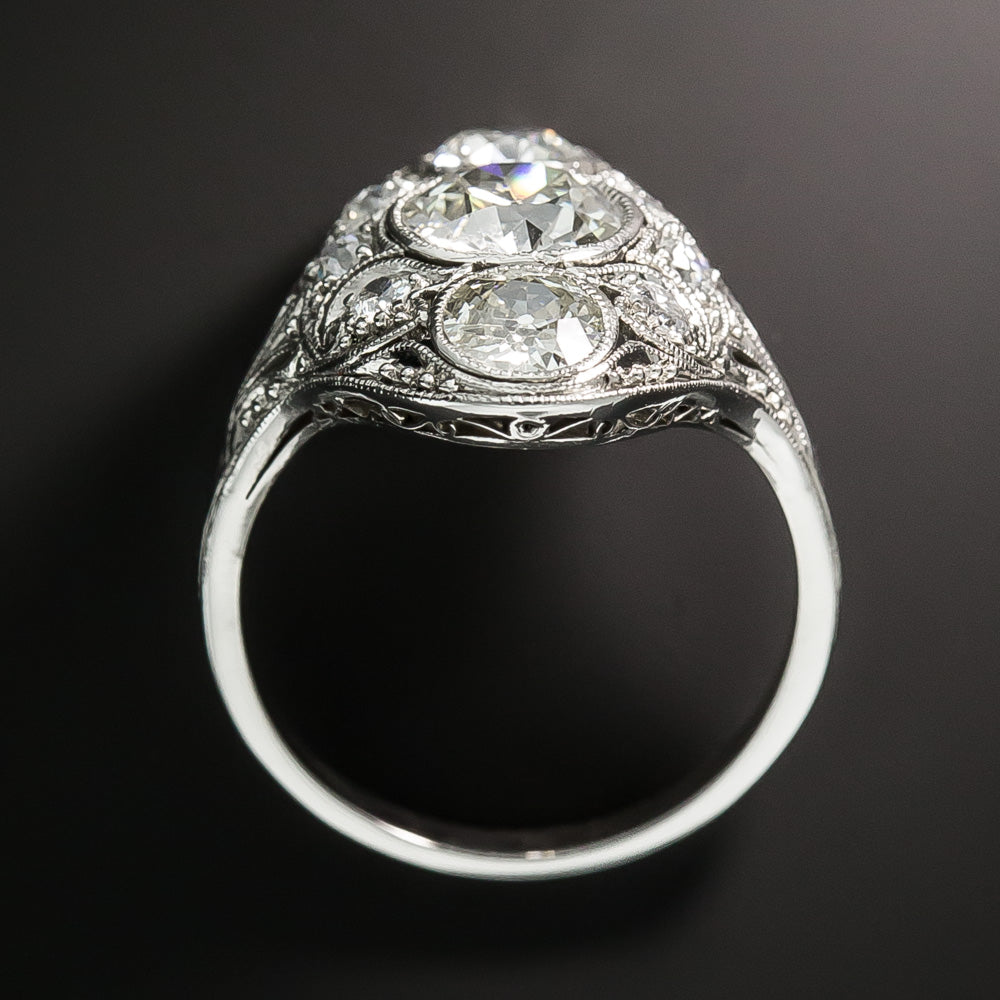 Art Deco 2.22 Carat Total Weight Diamond Dinner Ring - GIA J SI2  - 3