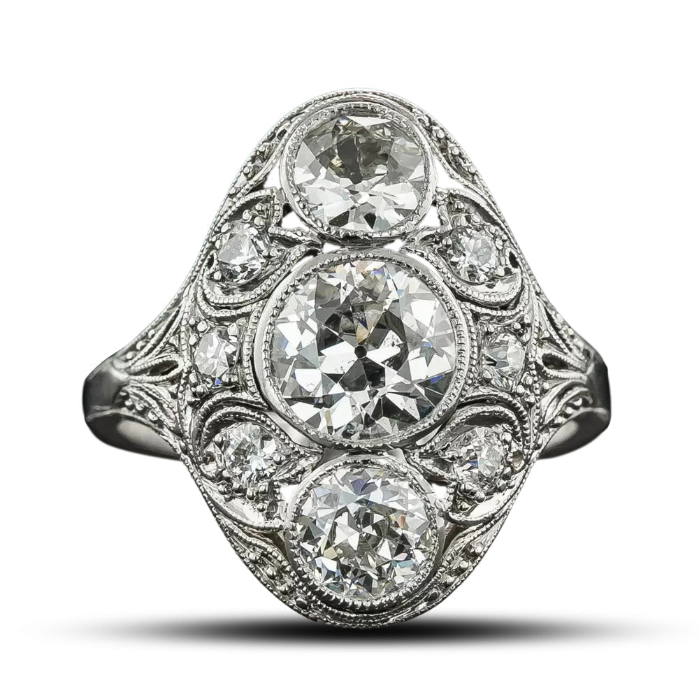 Art Deco 2.22 Carat Total Weight Diamond Dinner Ring - GIA J SI2  - 4