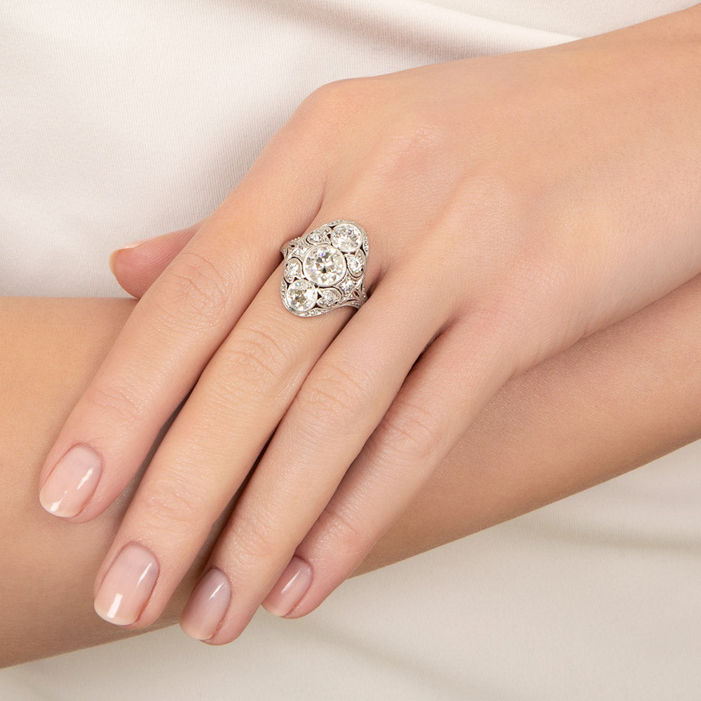 Art Deco 2.22 Carat Total Weight Diamond Dinner Ring - GIA J SI2  - 5