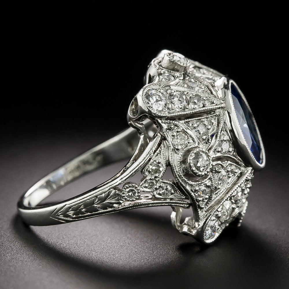 Art Deco 2.91 Carat Ceylon Sapphire And Diamond Ring - GIA - 3