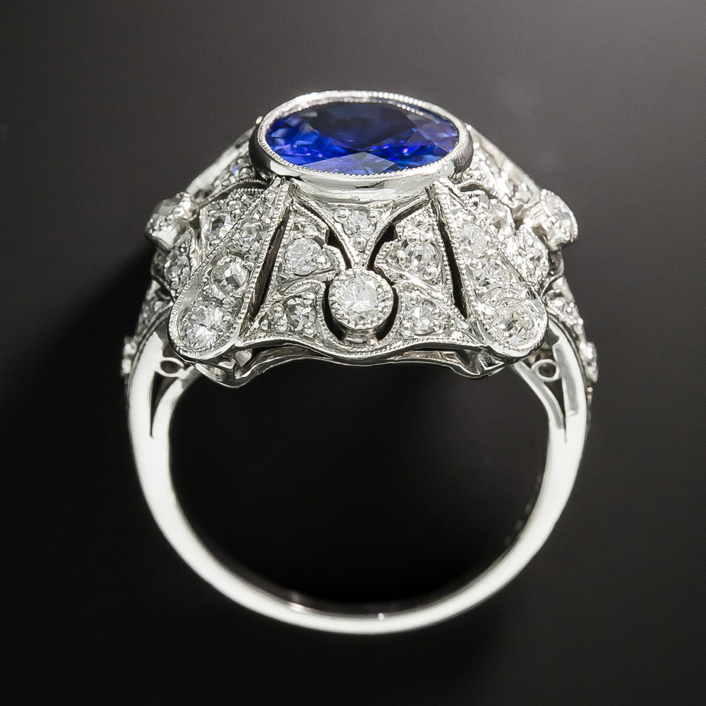 Art Deco 2.91 Carat Ceylon Sapphire And Diamond Ring - GIA - 4