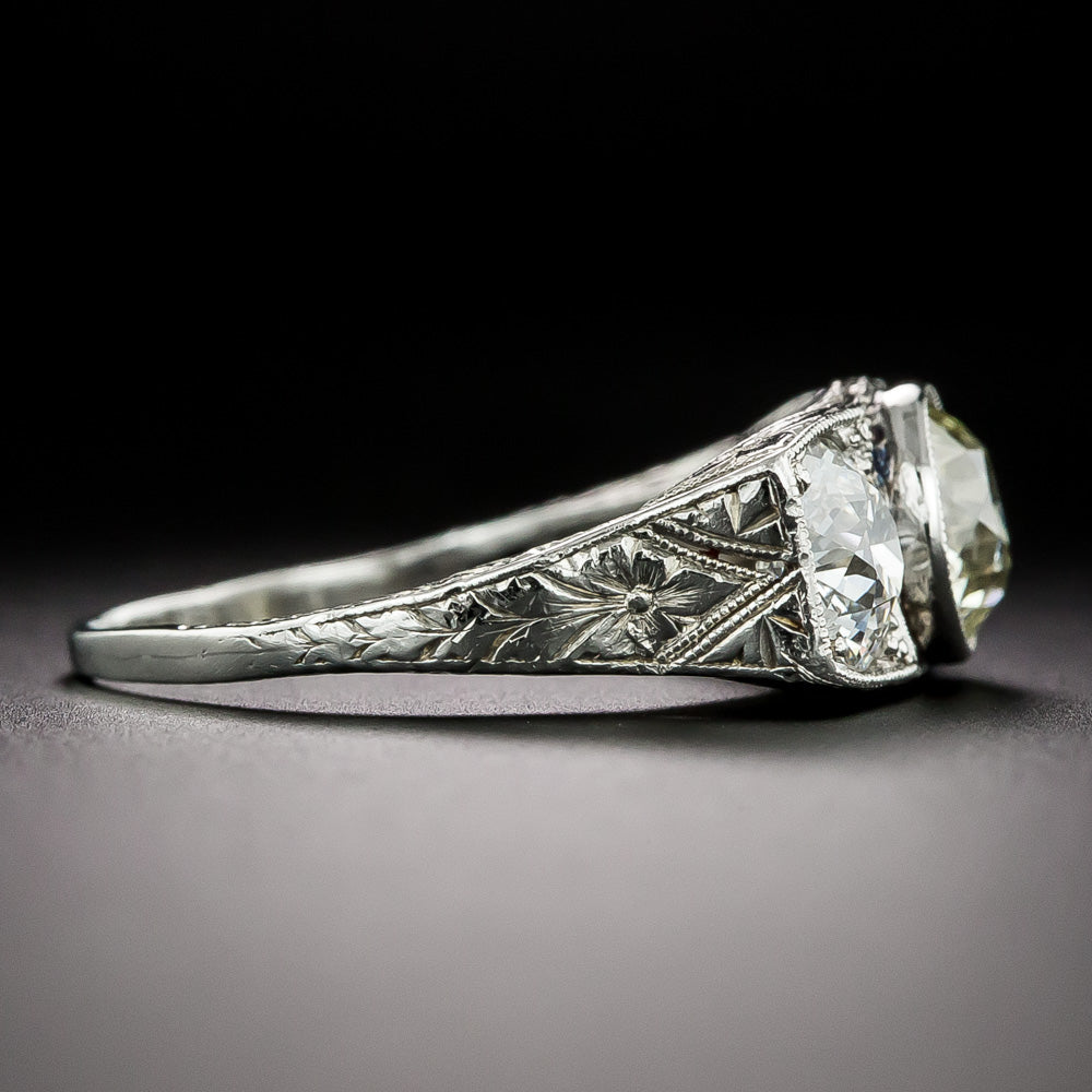 Art Deco 2.91 Total Carat Diamond Three-Stone Engagement Ring - GIA Light Fancy Yellow - 4