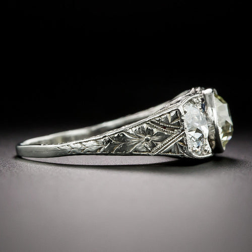 Art Deco 2.91 Total Carat Diamond Three-Stone Engagement Ring - GIA Light Fancy Yellow - 4