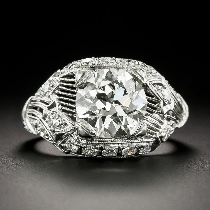 Art Deco 2.93 Carat Diamond Engagement Ring - GIA  J SI1