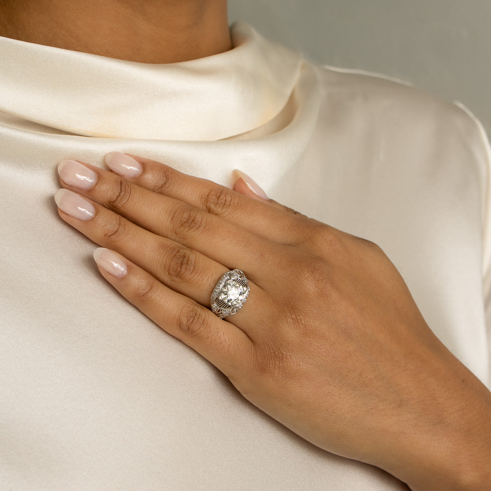 Art Deco 2.93 Carat Diamond Engagement Ring - GIA  J SI1 - 6