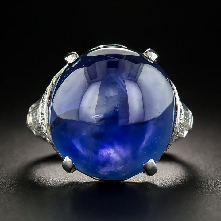 Art Deco 26.05 Carat Burmese Sapphire and Diamond Ring