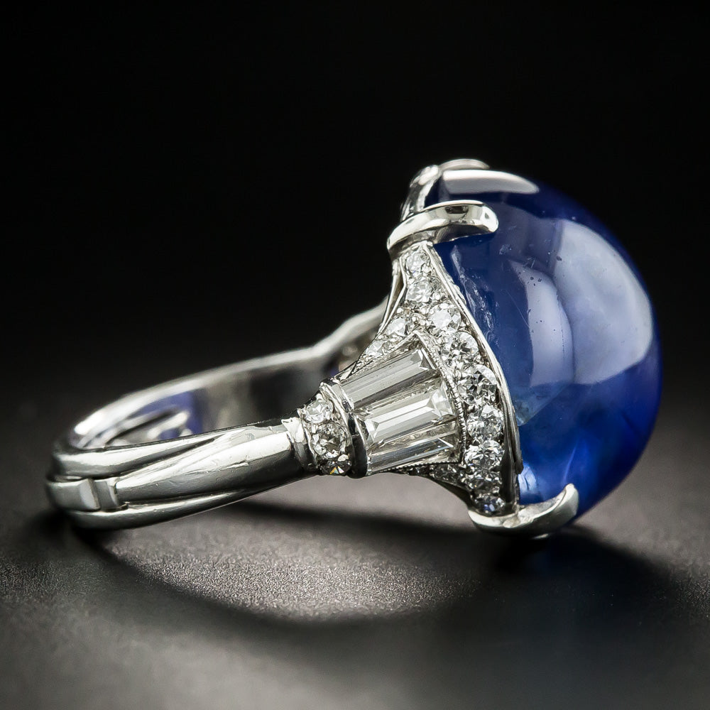 Art Deco 26.05 Carat Burmese Sapphire and Diamond Ring - 4