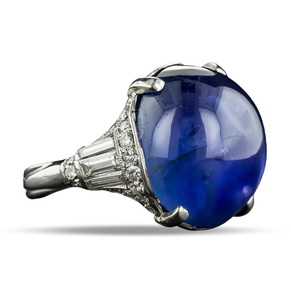 Art Deco 26.05 Carat Burmese Sapphire and Diamond Ring - 7