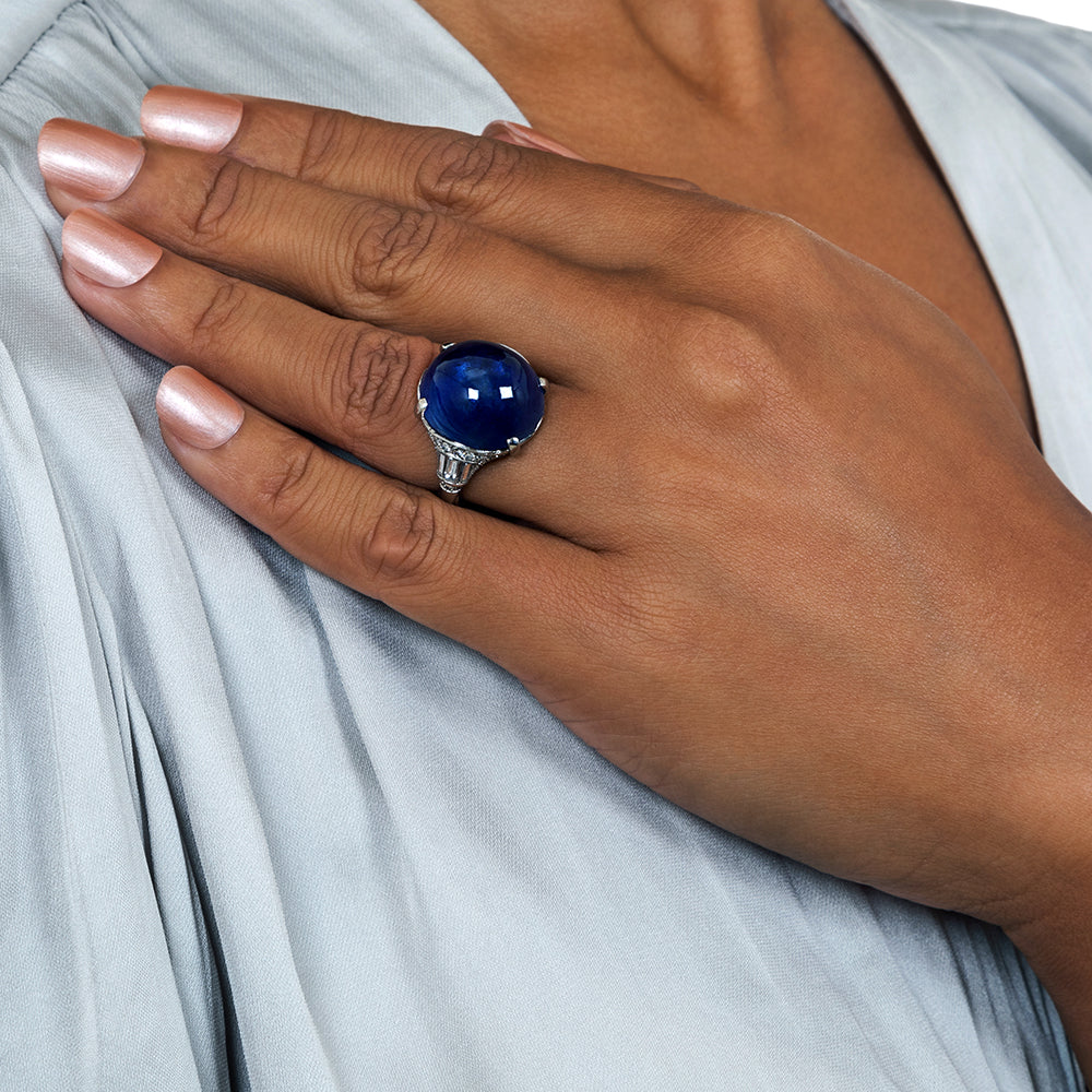 Art Deco 26.05 Carat Burmese Sapphire and Diamond Ring - 8