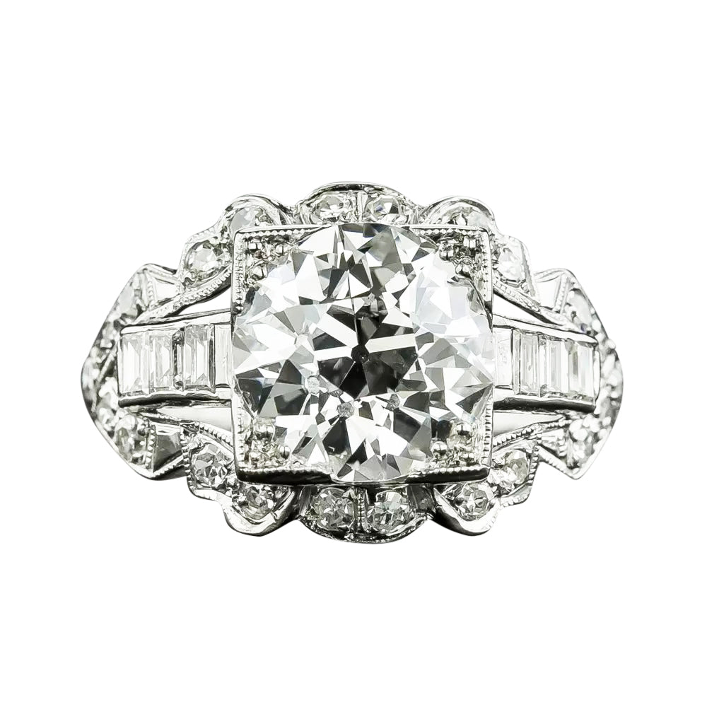 Art Deco 3.00 Carat Diamond Engagement Ring - GIA E SI1 - 5
