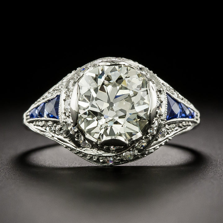 Art Deco 3.01 Carat Diamond and Sapphire Ring - GIA N VS2