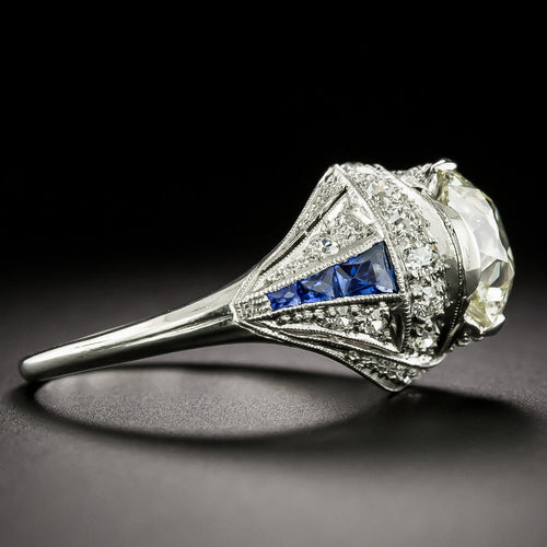 Art Deco 3.01 Carat Diamond and Sapphire Ring - GIA N VS2 - 3