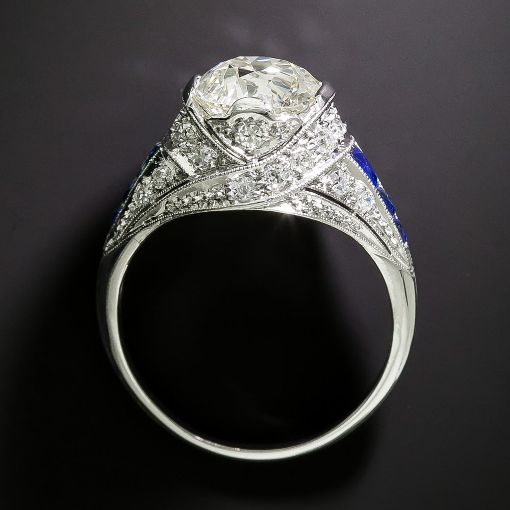 Art Deco 3.01 Carat Diamond and Sapphire Ring - GIA N VS2 - 4