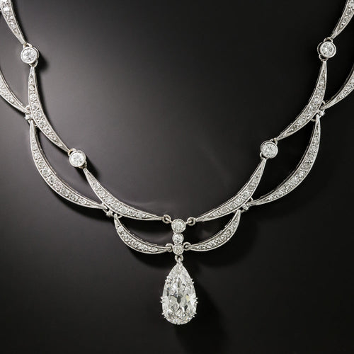 Art Deco 3.09 Carat Pear-Shaped Drop Diamond Necklace  - GIA  H SI2 - 2
