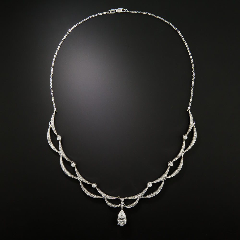 Art Deco 3.09 Carat Pear-Shaped Drop Diamond Necklace  - GIA  H SI2 - 3