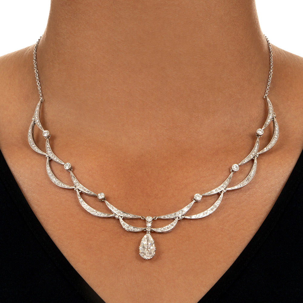 Art Deco 3.09 Carat Pear-Shaped Drop Diamond Necklace  - GIA  H SI2 - 4