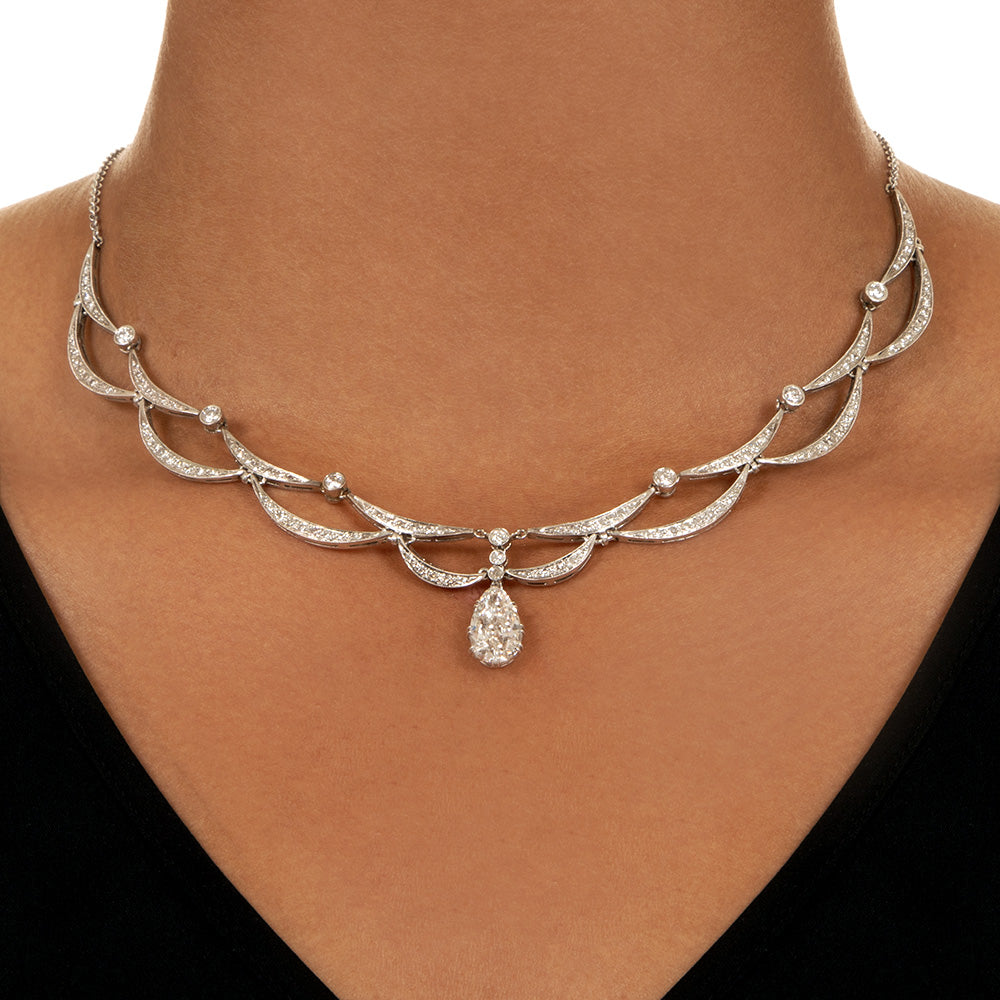Art Deco 3.09 Carat Pear-Shaped Drop Diamond Necklace  - GIA  H SI2 - 5