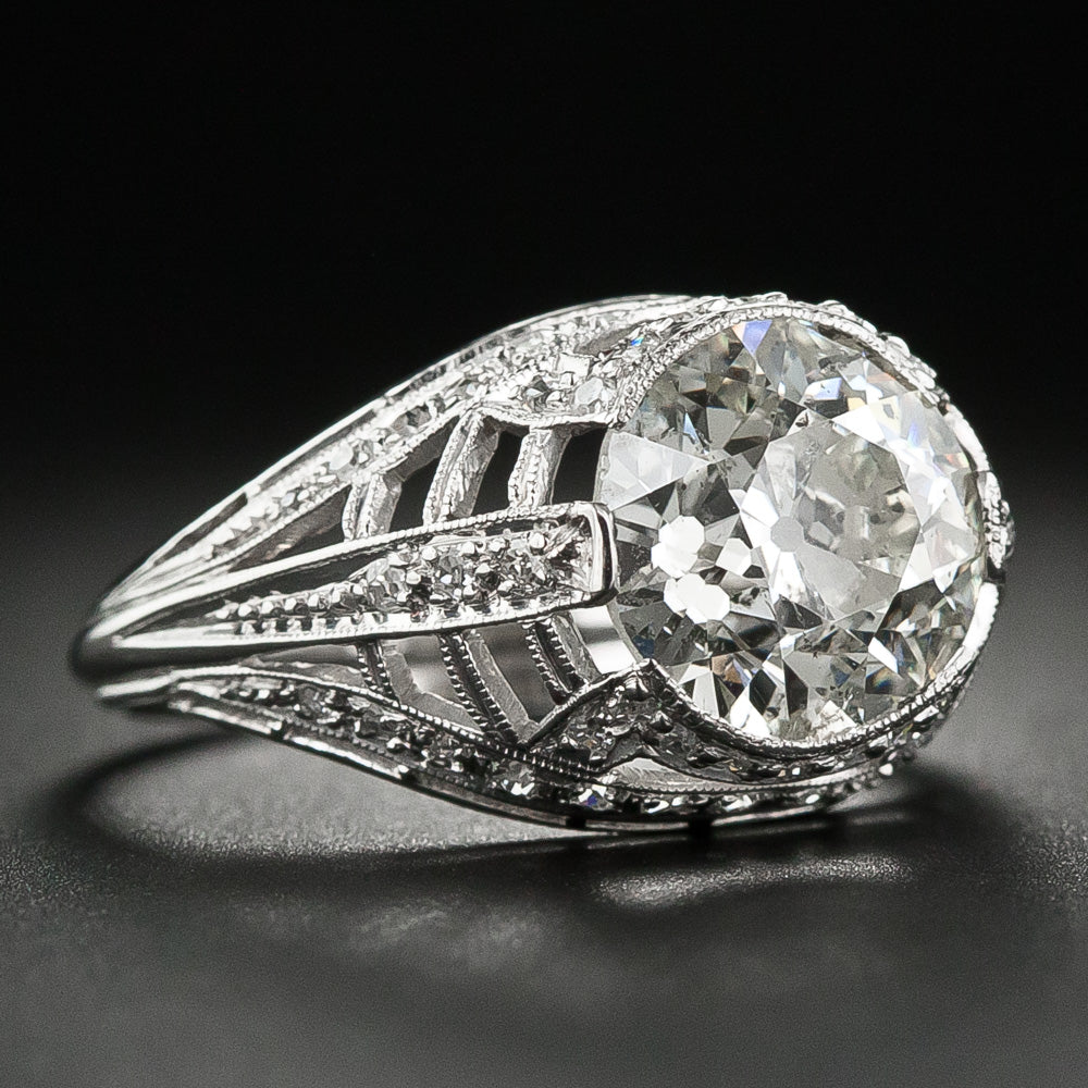 Art Deco 3.18 Carat Diamond Engagement Ring - GIA L I1 - 6