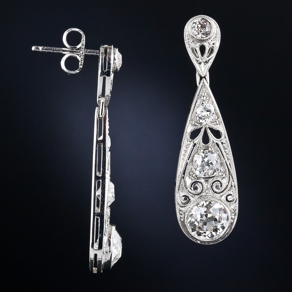 Art Deco 3.35 Carat Total Weight Diamond Drop Earrings - 4