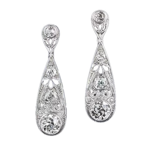 Art Deco 3.35 Carat Total Weight Diamond Drop Earrings - 5