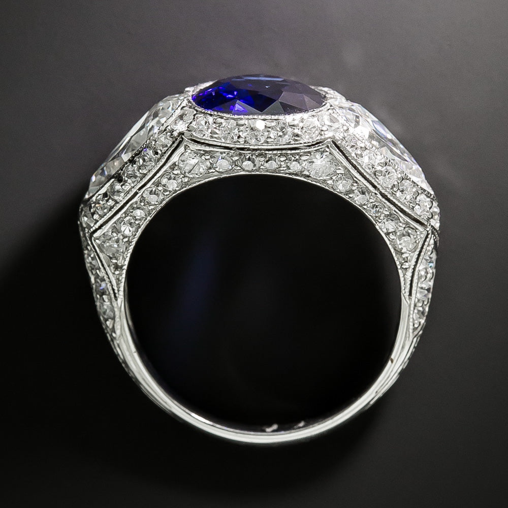 Art Deco 3.55 Carat Sapphire and Pear-Shaped Diamond Ring - GIA - 4