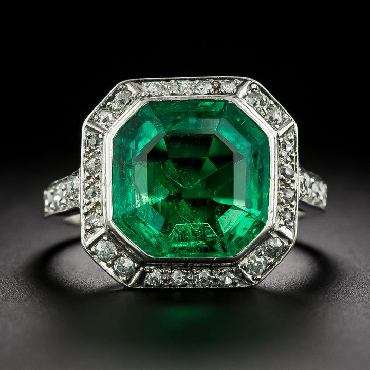 Art Deco 4.30 Carat Emerald and Diamond Ring - GIA F1