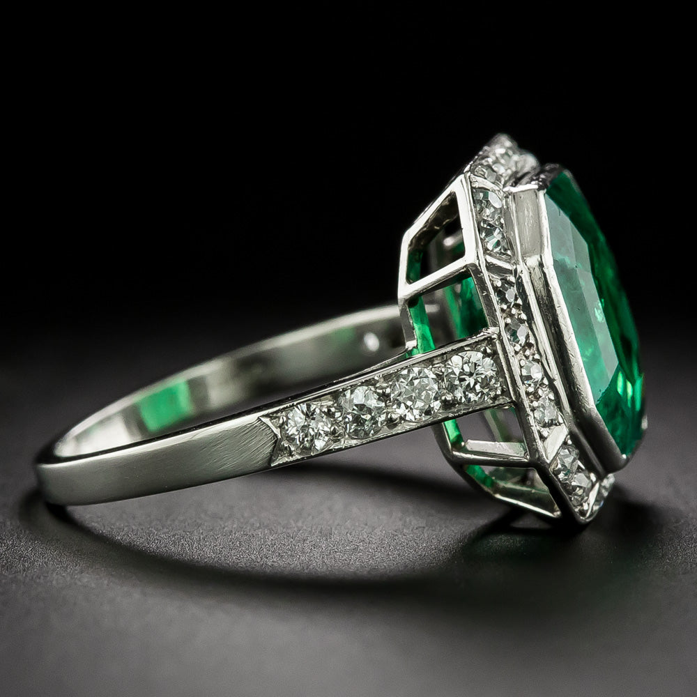 Art Deco 4.30 Carat Emerald and Diamond Ring - GIA F1 - 3