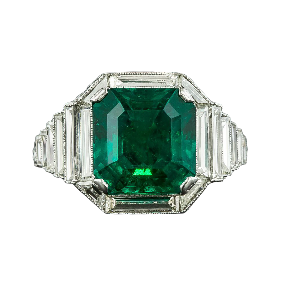 Art Deco 4.69 Carat Fine Emerald and Diamond Ring - GIA F1 - 2