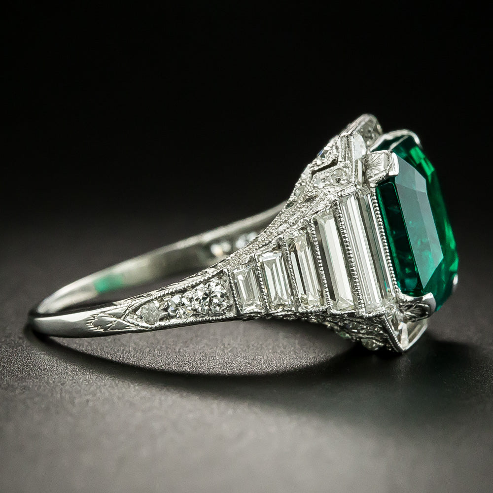 Art Deco 4.69 Carat Fine Emerald and Diamond Ring - GIA F1 - 5