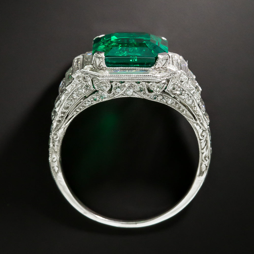 Art Deco 4.69 Carat Fine Emerald and Diamond Ring - GIA F1 - 6