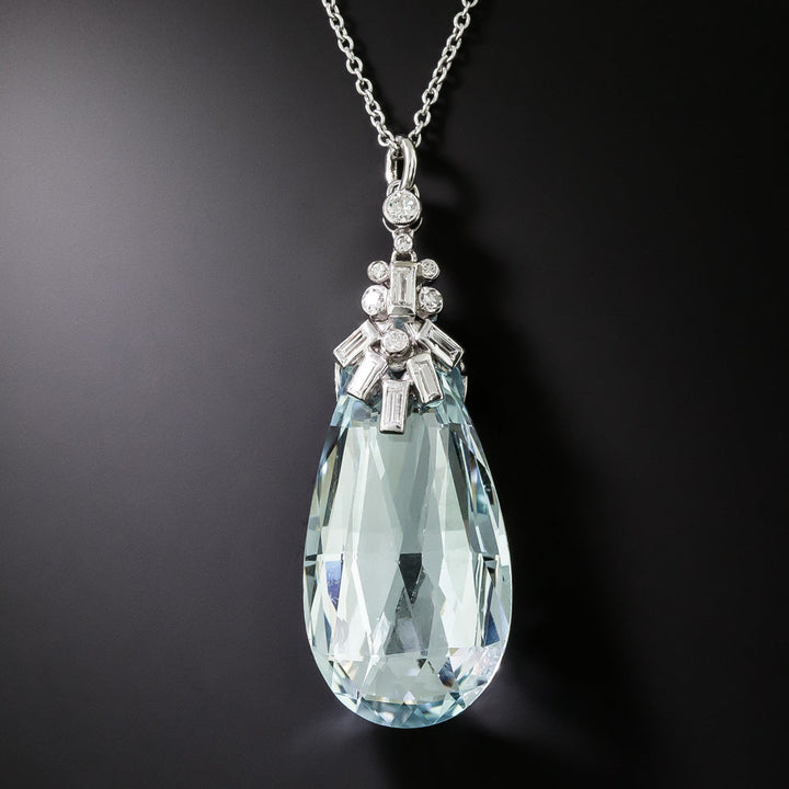Art Deco 40.00 Carat Aquamarine Briolette and Diamond Necklace