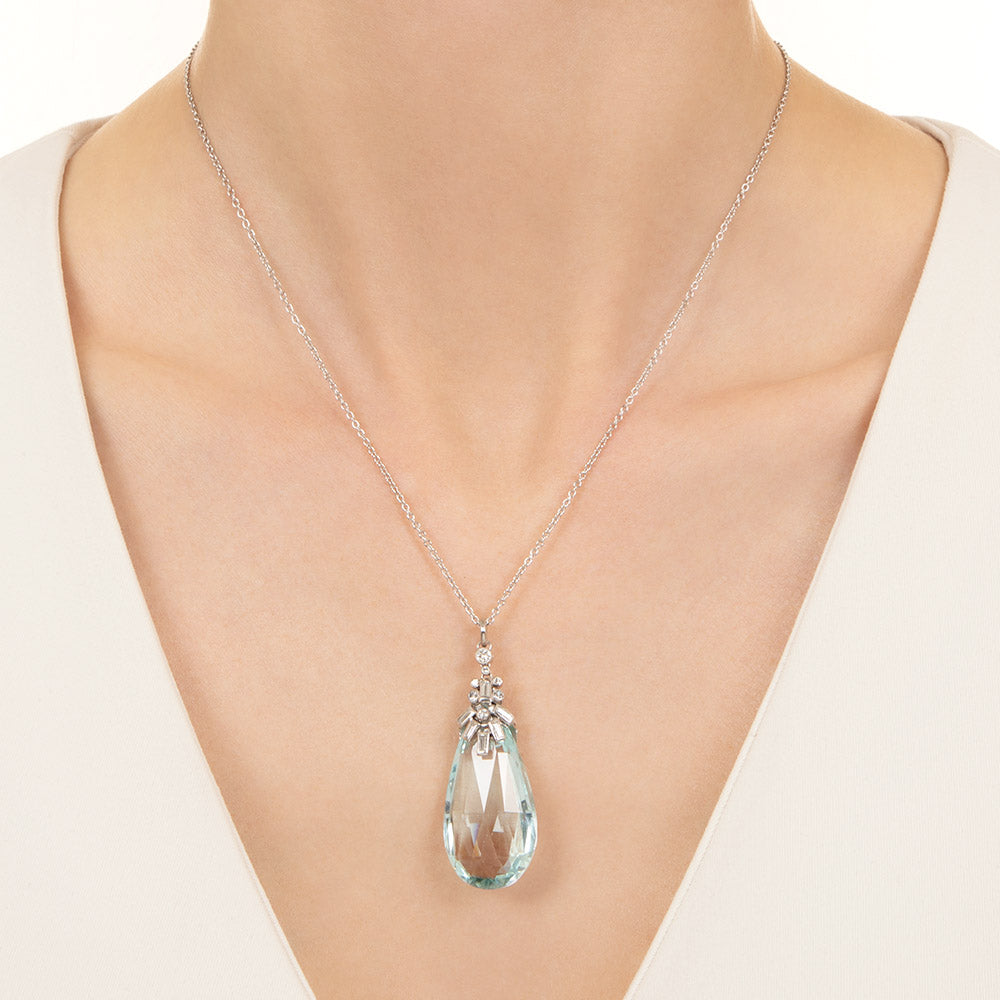 Art Deco 40.00 Carat Aquamarine Briolette and Diamond Necklace - 3