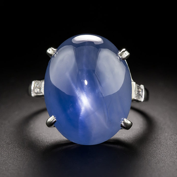 Art Deco 40.00 Carat Star Sapphire and Baguette Diamond Ring
