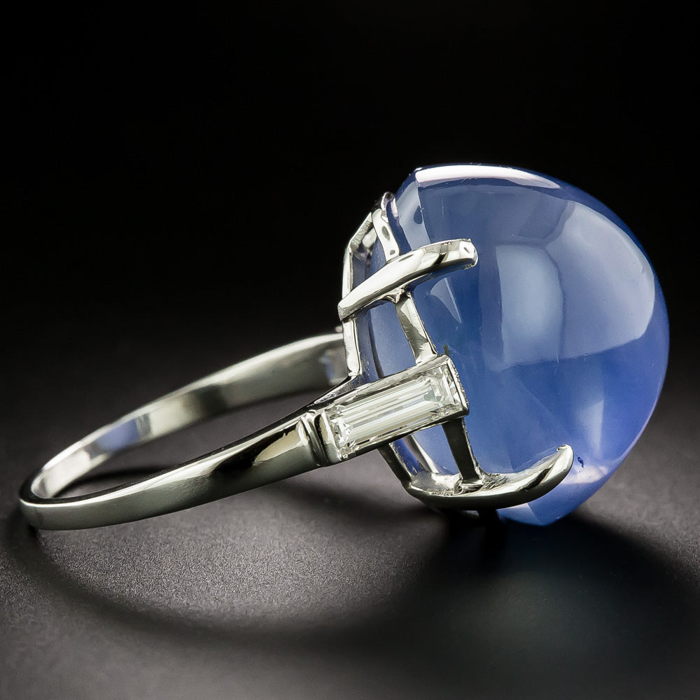 Art Deco 40.00 Carat Star Sapphire and Baguette Diamond Ring - 4